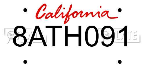 8ATH091 California License Plate