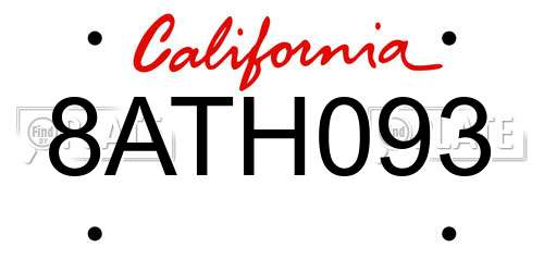 8ATH093 California License Plate