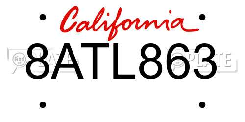 8ATL863 California License Plate