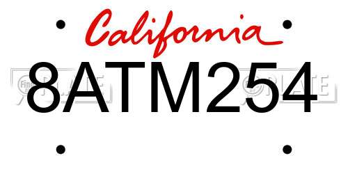 8ATM254 California License Plate