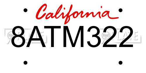 8ATM322 California License Plate