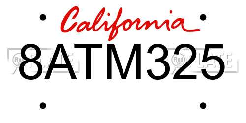 8ATM325 California License Plate
