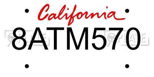 8ATM570 California License Plate