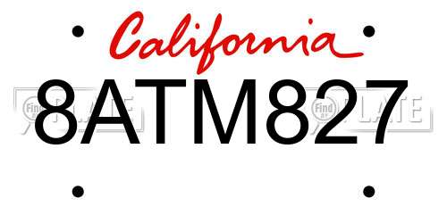 8ATM827 California License Plate