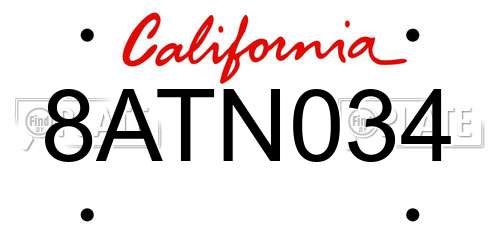 8ATN034 California License Plate