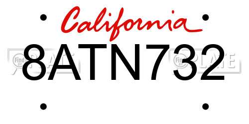 8ATN732 California License Plate