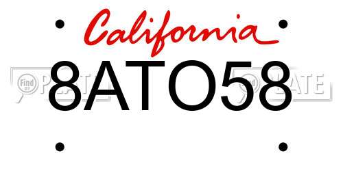 8ATO58 California License Plate
