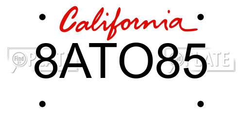 8ATO85 California License Plate