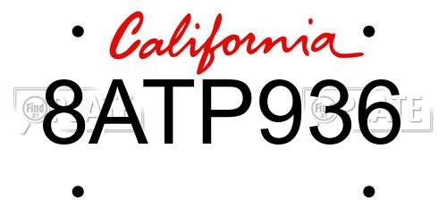8ATP936 California License Plate