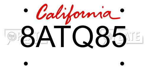8ATQ85 California License Plate