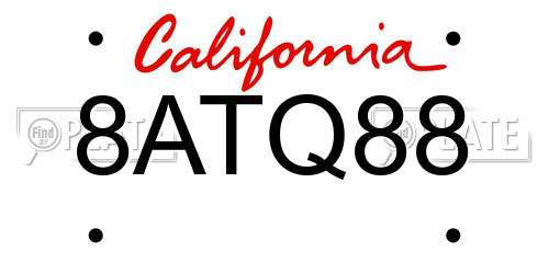 8ATQ88 California License Plate
