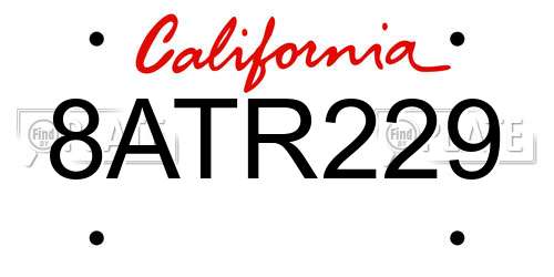 8ATR229 California License Plate