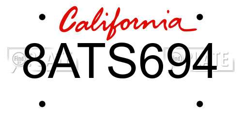 8ATS694 California License Plate