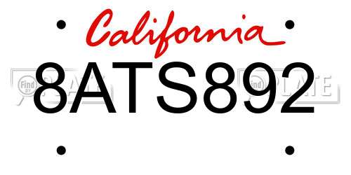 8ATS892 California License Plate