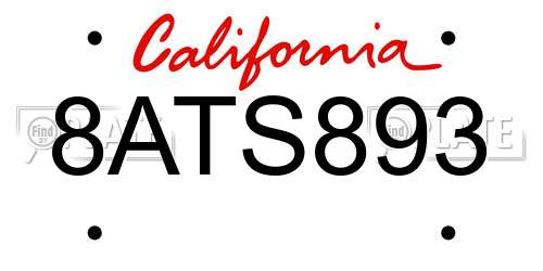 8ATS893 California License Plate