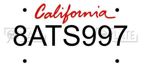 8ATS997 California License Plate