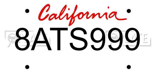 8ATS999 California License Plate