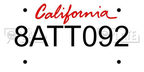 8ATT092 California License Plate