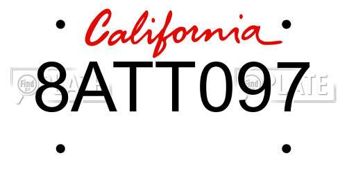 8ATT097 California License Plate