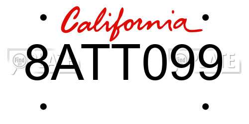 8ATT099 California License Plate