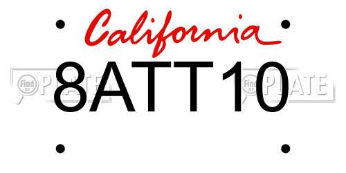 8ATT10 California License Plate