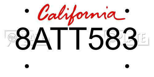 8ATT583 California License Plate