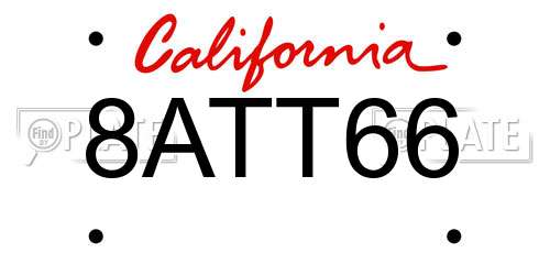 8ATT66 California License Plate