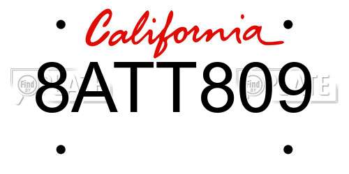 8ATT809 California License Plate