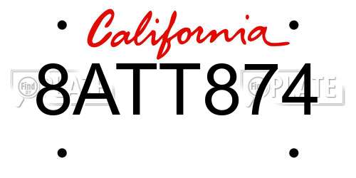 8ATT874 California License Plate