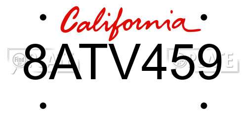 8ATV459 California License Plate