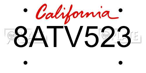 8ATV523 California License Plate