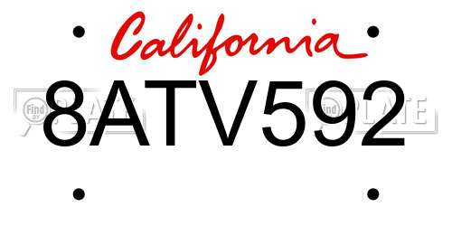 8ATV592 California License Plate