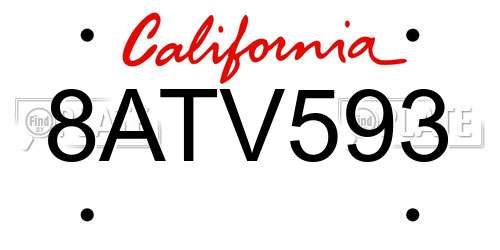 8ATV593 California License Plate