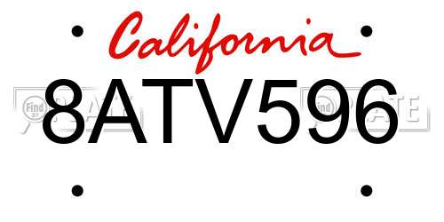 8ATV596 California License Plate