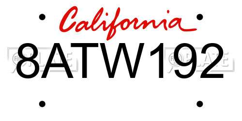 8ATW192 California License Plate
