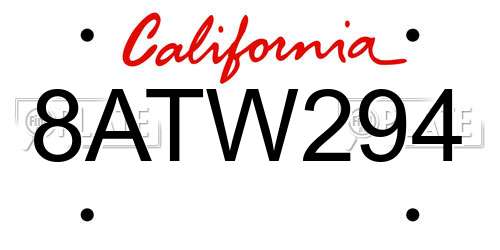 8ATW294 California License Plate