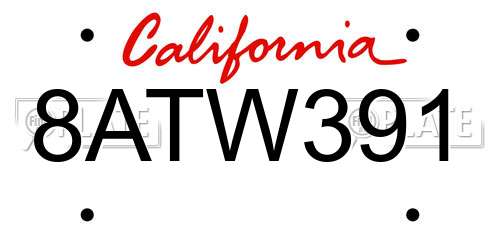 8ATW391 California License Plate
