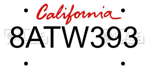 8ATW393 California License Plate