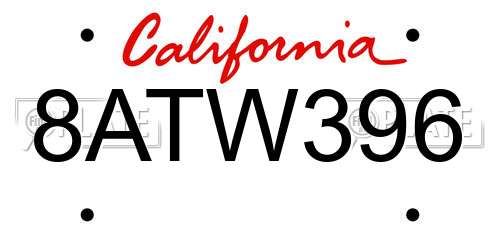 8ATW396 California License Plate