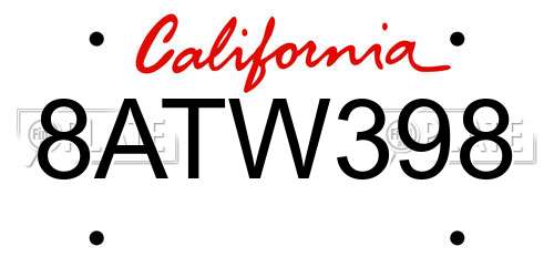 8ATW398 California License Plate