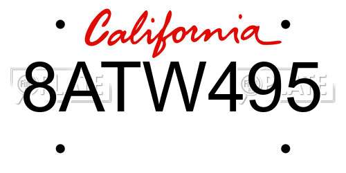 8ATW495 California License Plate