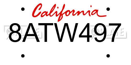 8ATW497 California License Plate