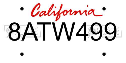 8ATW499 California License Plate