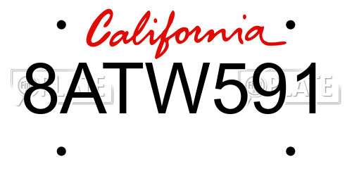 8ATW591 California License Plate