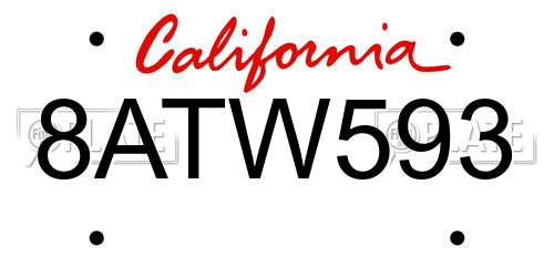 8ATW593 California License Plate