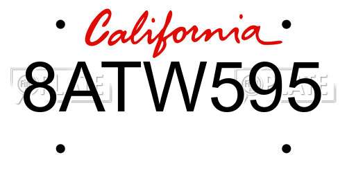 8ATW595 California License Plate