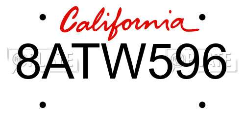 8ATW596 California License Plate