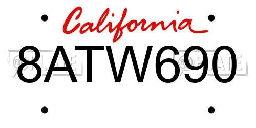 8ATW690 California License Plate