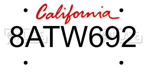 8ATW692 California License Plate