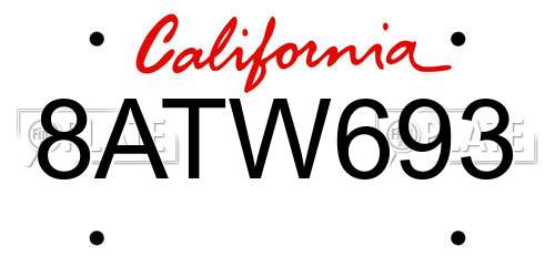 8ATW693 California License Plate